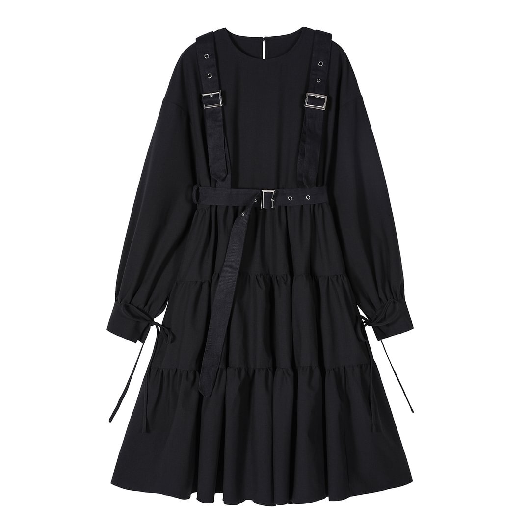 Gothic Dark Lolita Midi Dress with Suspender Belt Novameme