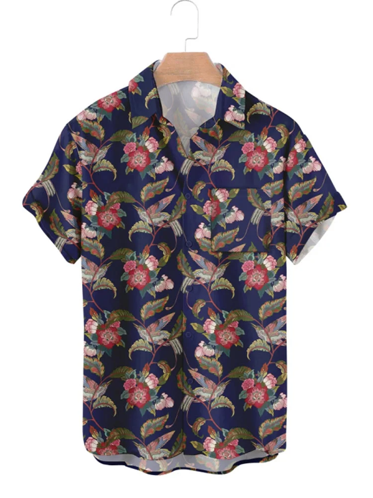 Flower Embroidery Printing Short Sleeve Shirt