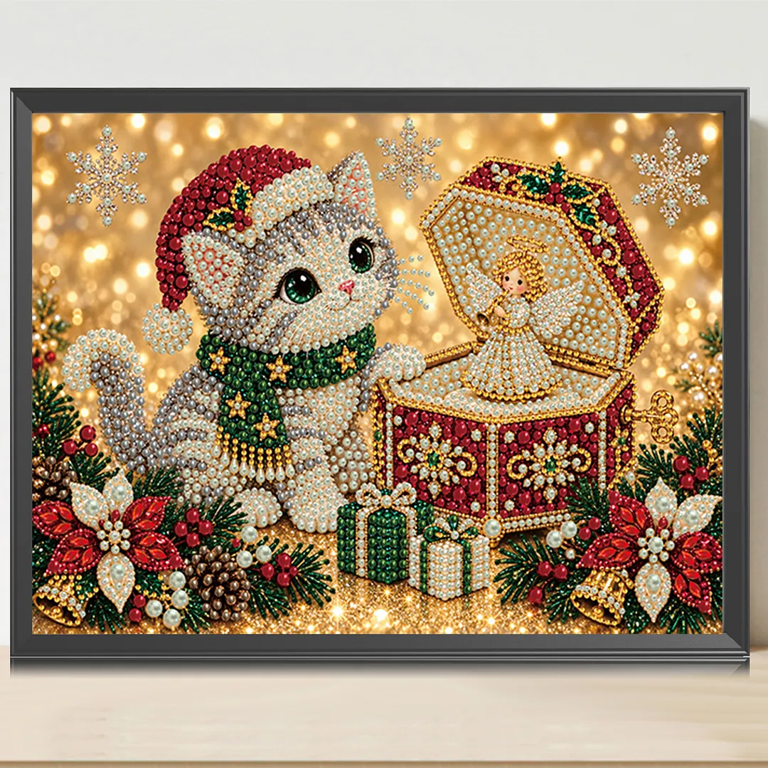 Pearl Painting Kit for Adults Christmas Cat 15.75x11.81in