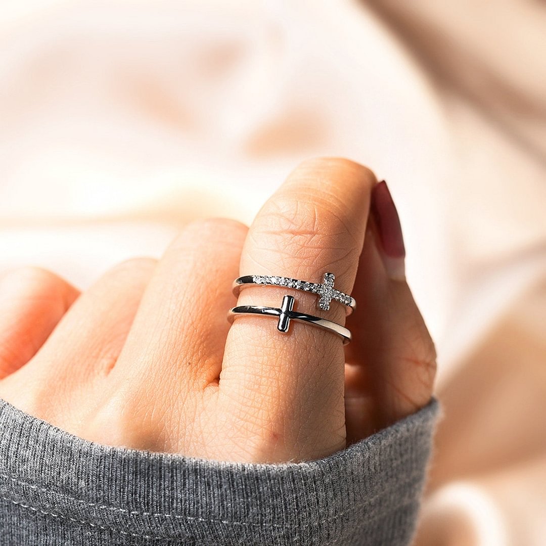 Olivia Jade Jewelry To My Daughter "Pray Through It" Twin Band Cross Ring