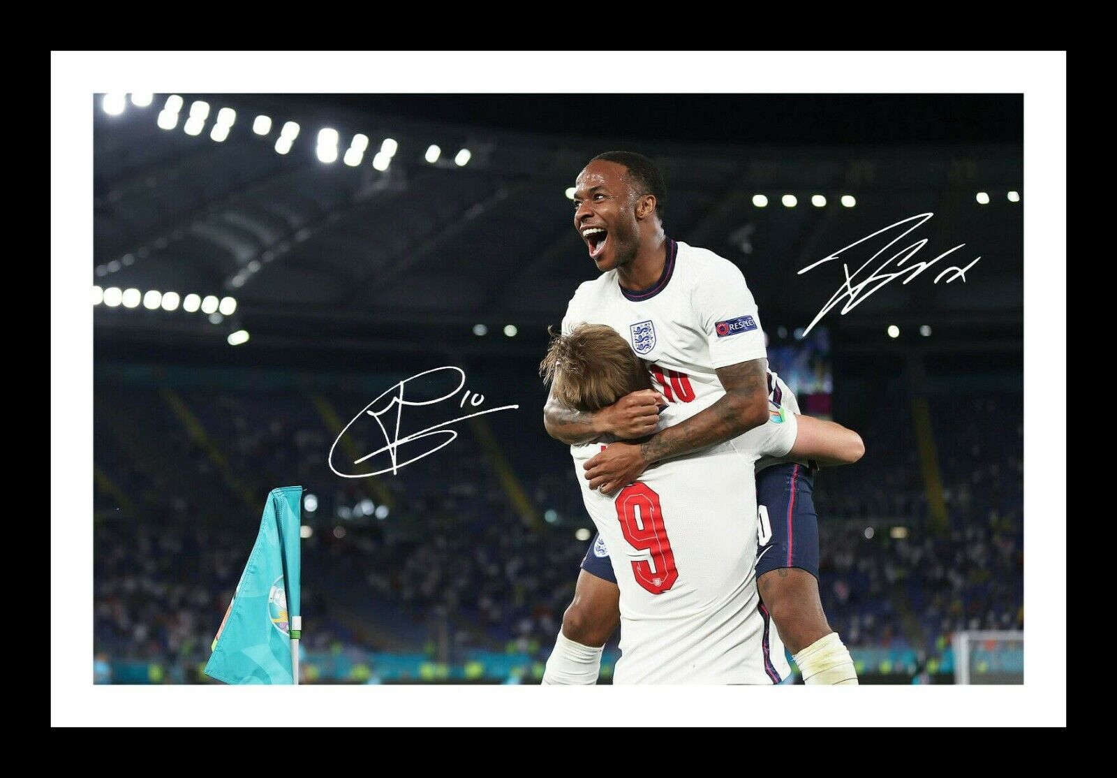 Harry Kane & Raheem Sterling - England Euro 2021 Autograph Signed & Framed Photo Poster painting