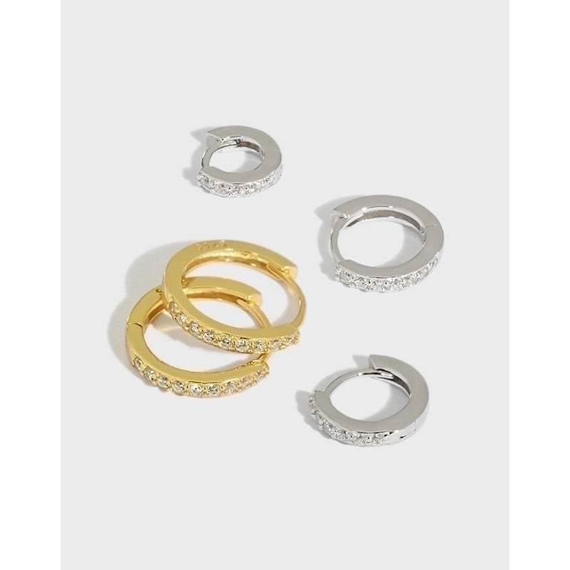 1 Pair 925 Sterling Silver Zircon Geometric Hoop Earrings