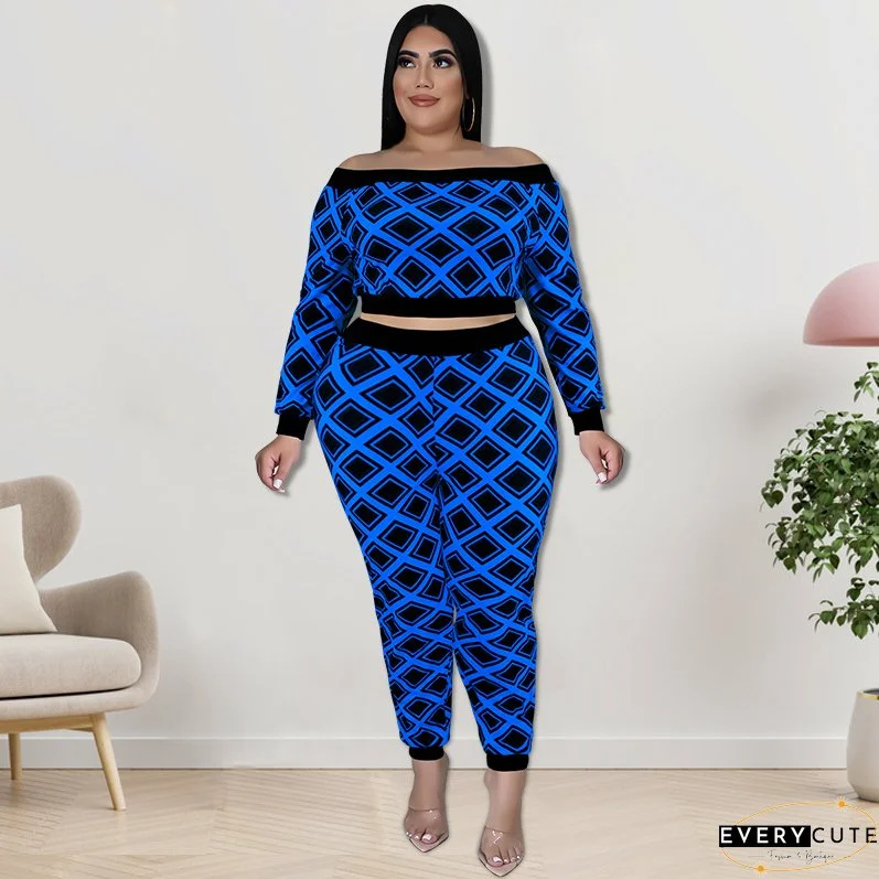 Plus Size Women's Print Off Shoulder Top And Pants Two Piece Set