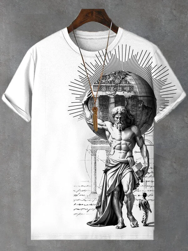 Men's Sculpture Sketch Myth Fitness Black Power Graphic Print Short Sleeve T-Shirt