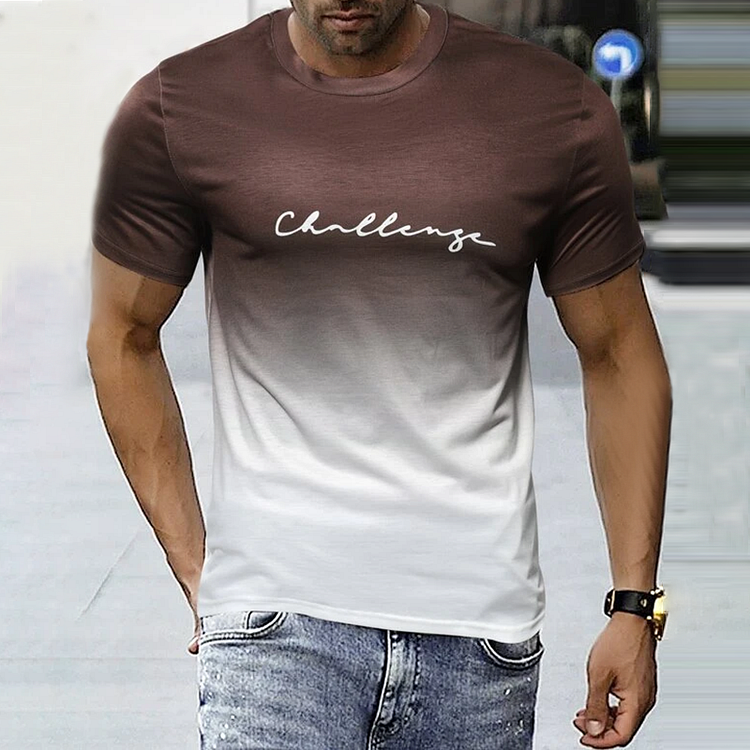 BrosWear Men Ombre Letter Graphic Short Sleeves T-Shirt