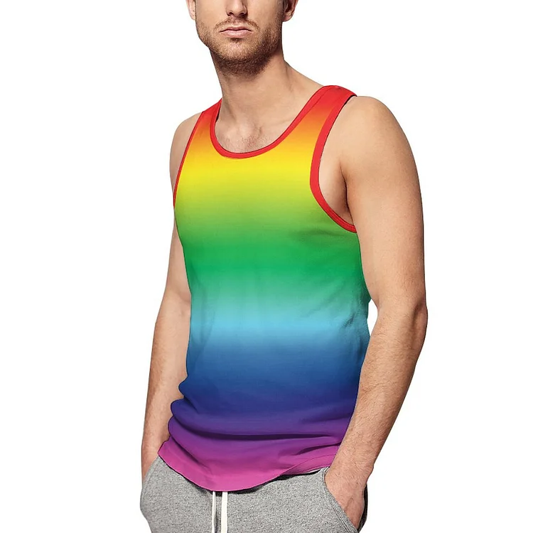 S-5XL Pride Rainbow Colors Lgbt Lgbtq Gay Flag Classic Muscle Tee Mens Sleeveless Gym Workout Shirt Hola Beach Hawaiian Tank Tops - Heather Prints Shirts