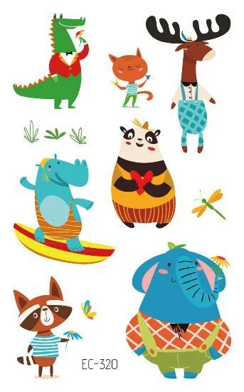 24 kinds Cartoon Animals Temporary Tattoo Stickers for Kids Lion Tiger Giraffe Elephant Fox Hedgehog Turtle tatouage temporaire