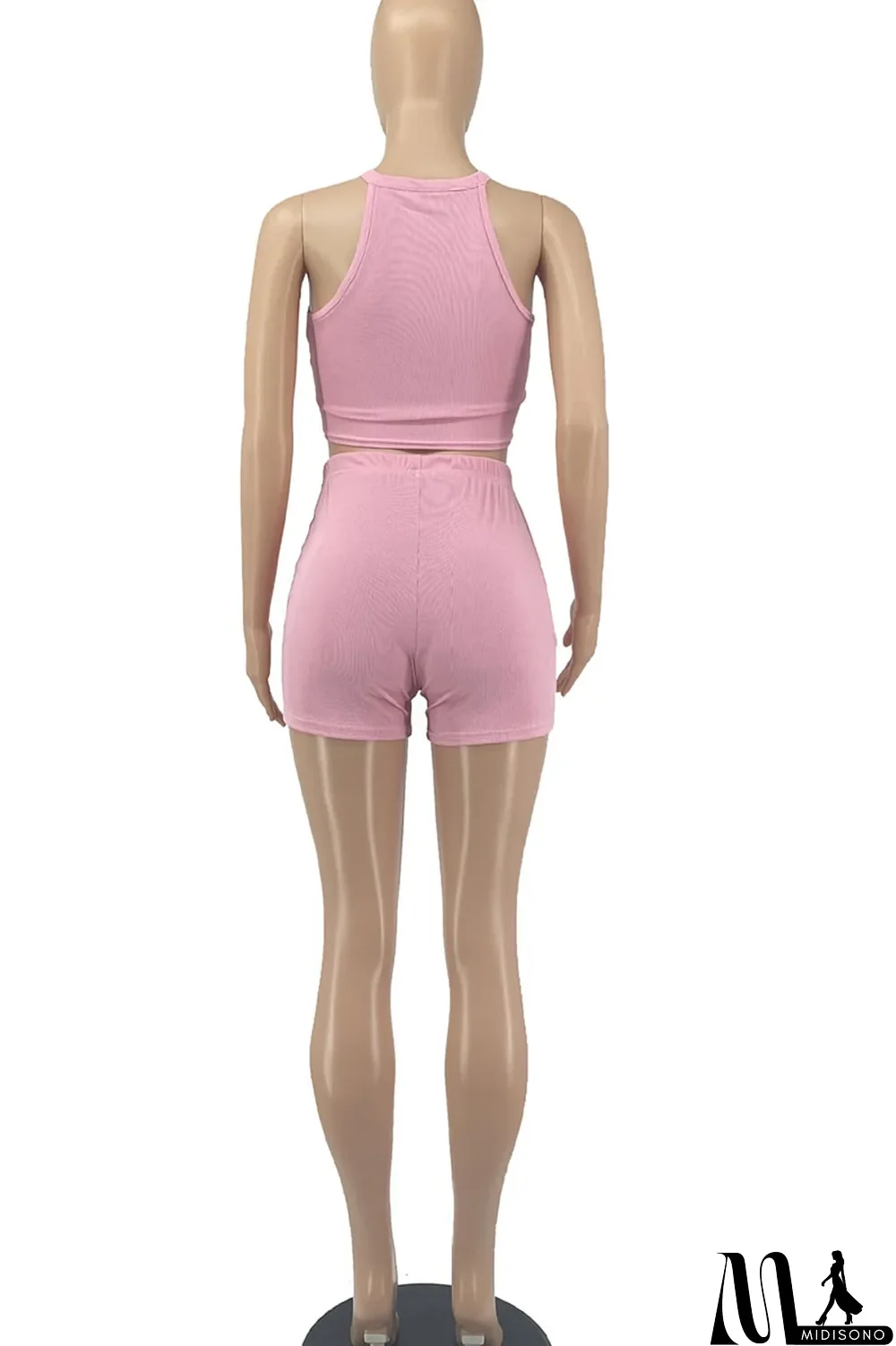 MidiSono - Red Sexy Sportswear Solid Patchwork Draw String Fold O Neck Sleeveless Two Pieces