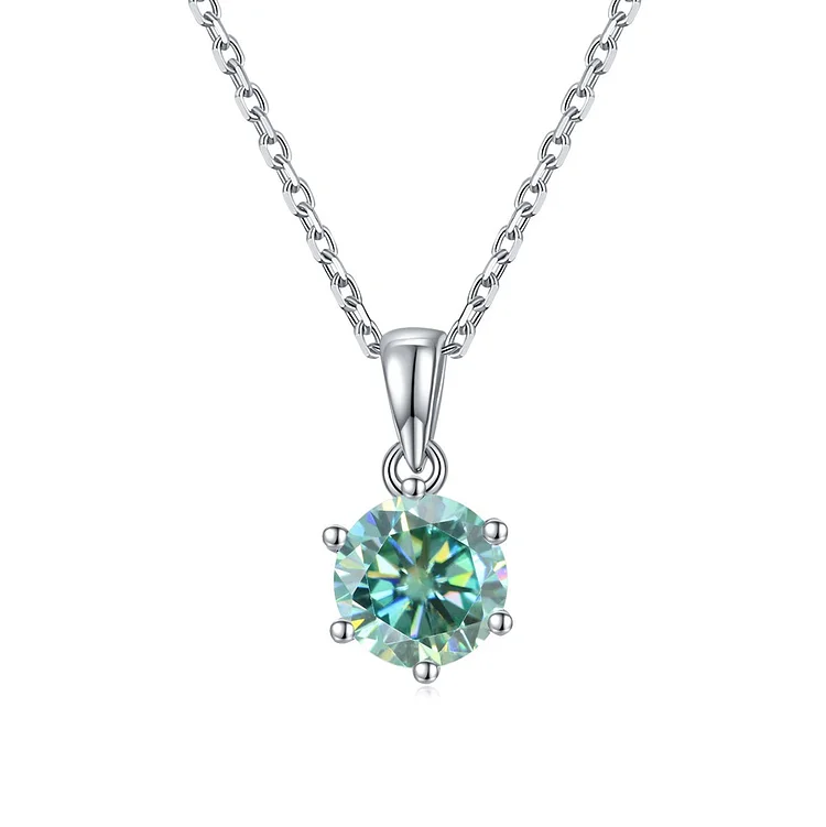 Green 1.0Ct Green Moissanite 925 Sterling Silver Pendant Solitaire Necklace