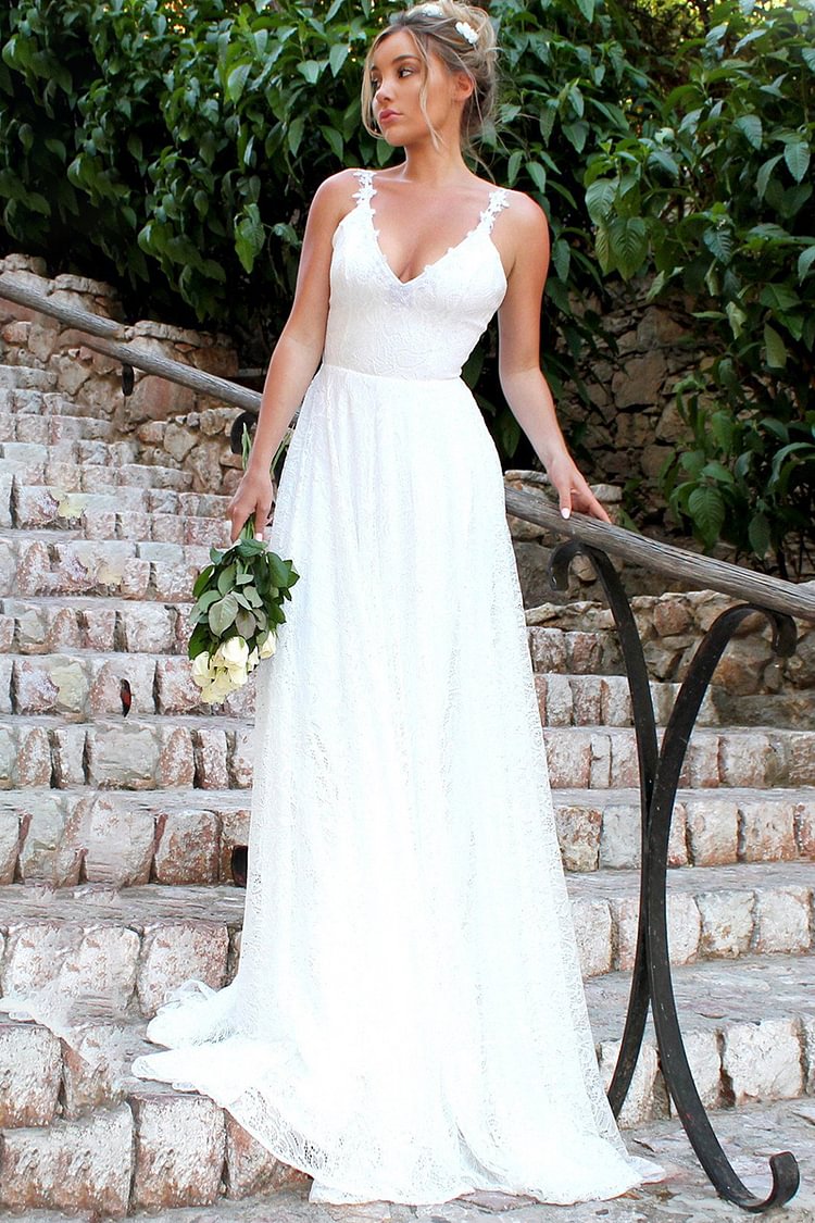 V Neck Lace Layered Elegant Wedding Gown Maxi Slip Dresses