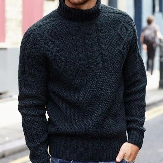 Men's Classic Vintage Pattern Casual Pile Collar Pullover Black Sweater