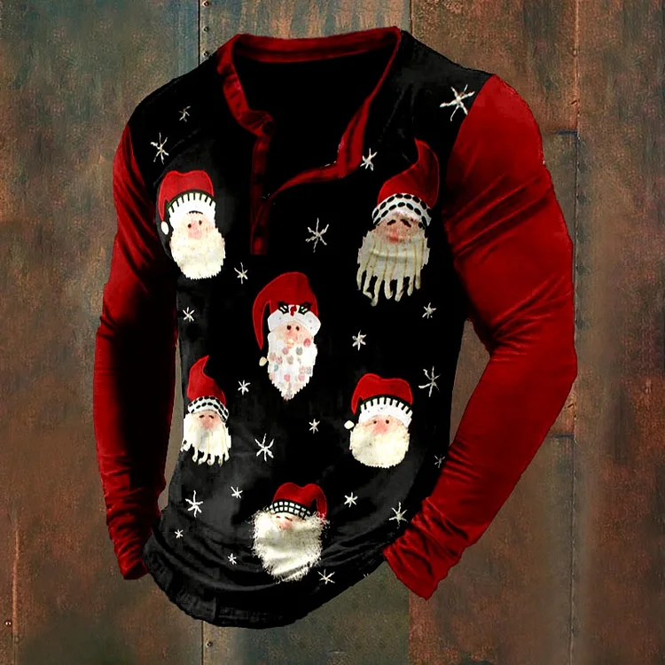 Comstylish Santa Claus Costume Print Henry Collar T-Shirt