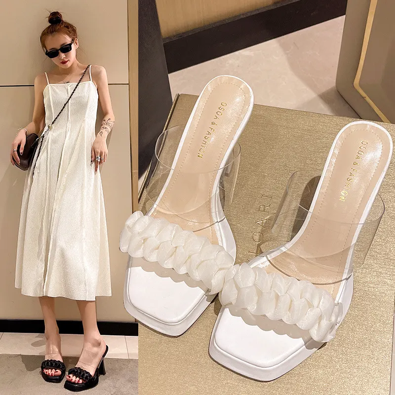 Breakj Breakj Sandals Women 2025 New Summer Wearing Fairy Wind Transparent Crystal And Waterproof Table Coarse And Cool Slippers