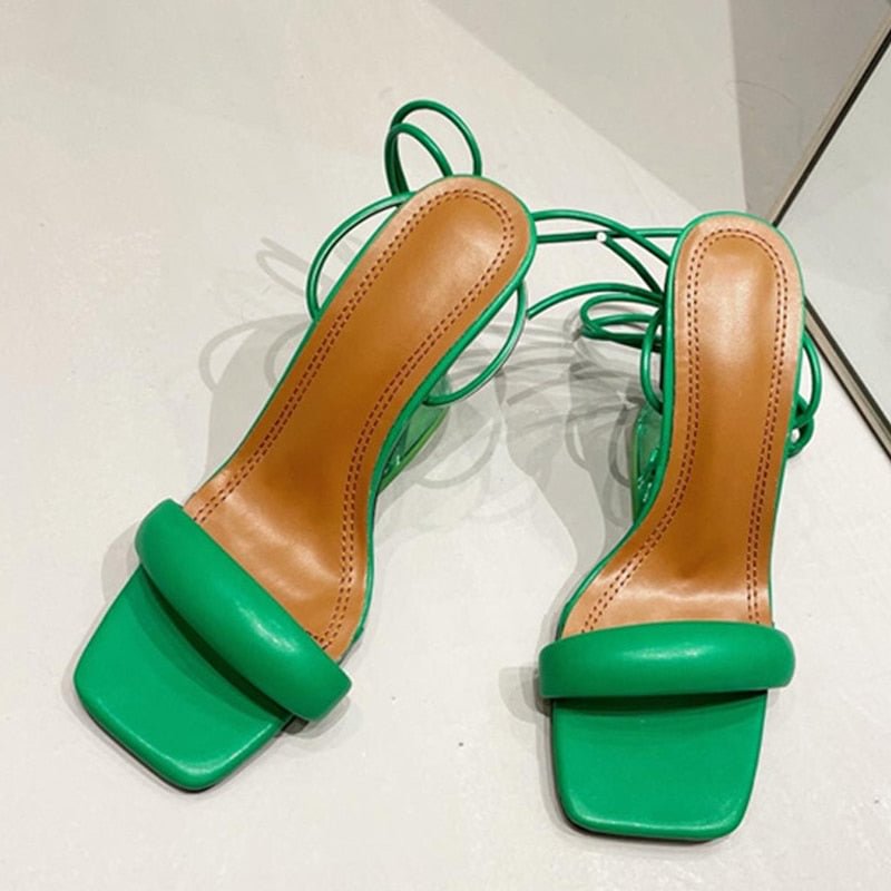 2022 New Ankle Strap Green Women's Sandals Summer Fashion Strange Transparent High Heels Sexy Open Toe Party Dress Shoes 35-42