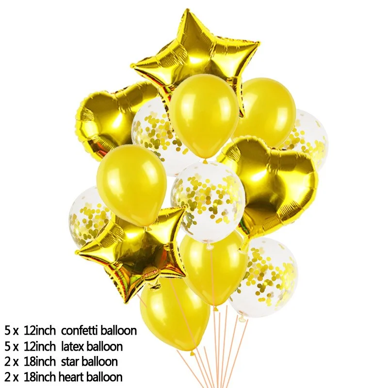 14pcs Rose Gold Confetti Latex Balloons Set Star Heart Shape Foil Balloon Birthday Party Decoration Wedding Inflatable Air Ball