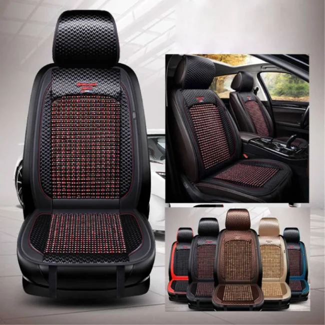 Beads Leather Bamboo Cooling Car Seat Cushion Breathable Summer Auto Front Seat Covers