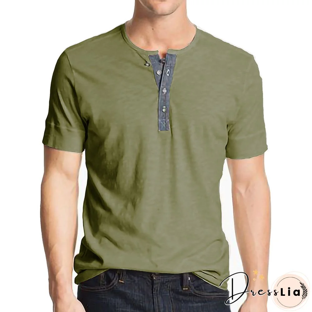 Men High Quality Cotton Henry Collar Basic T Shirt