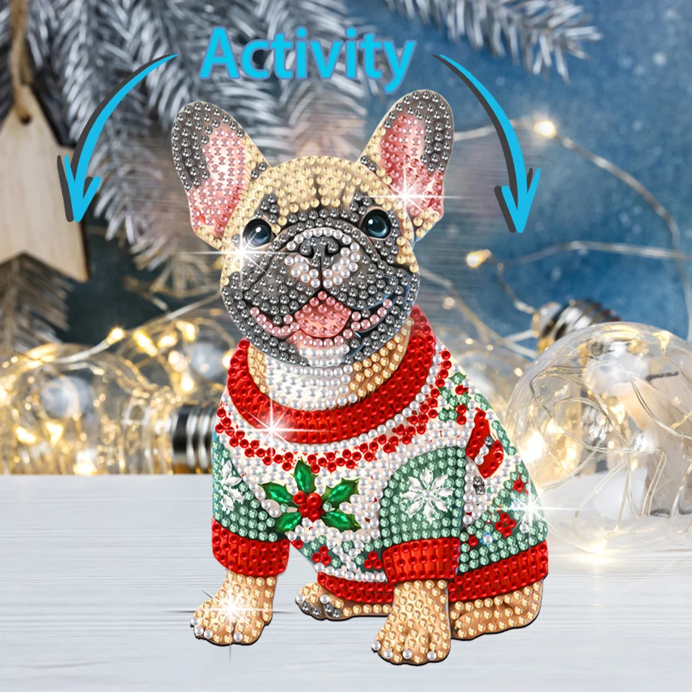 DIY Xmas French Bulldog Acrylic Shaking Head Desktop Diamond Painting Art Kits for Kids