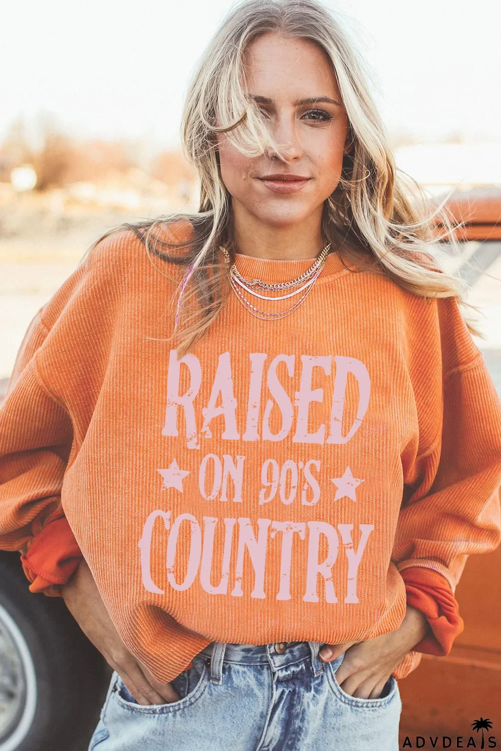 Orange Letter Print Ribbed Long Sleeve Oversized Sweatshirt