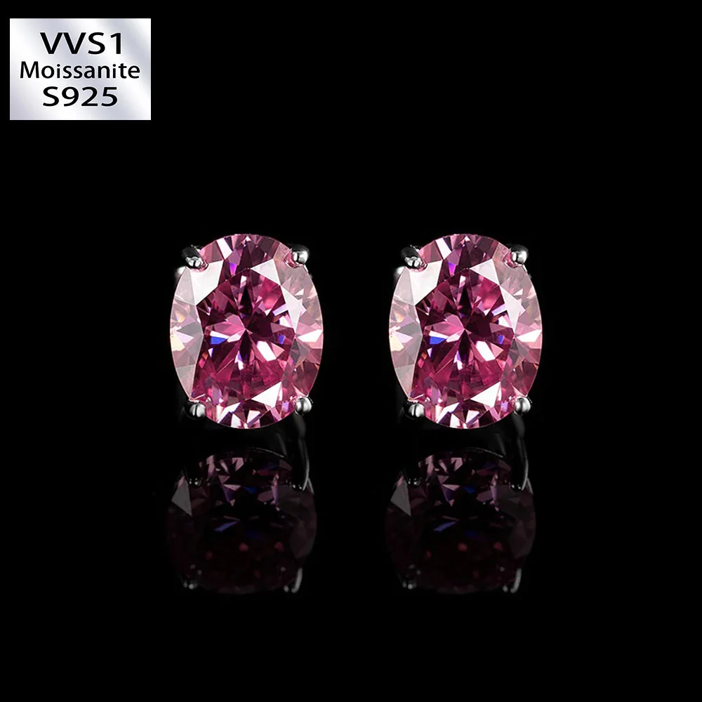 Total 2 Carats S925 Pink VVS1 Moissanite Oval Cut Stud Earrings