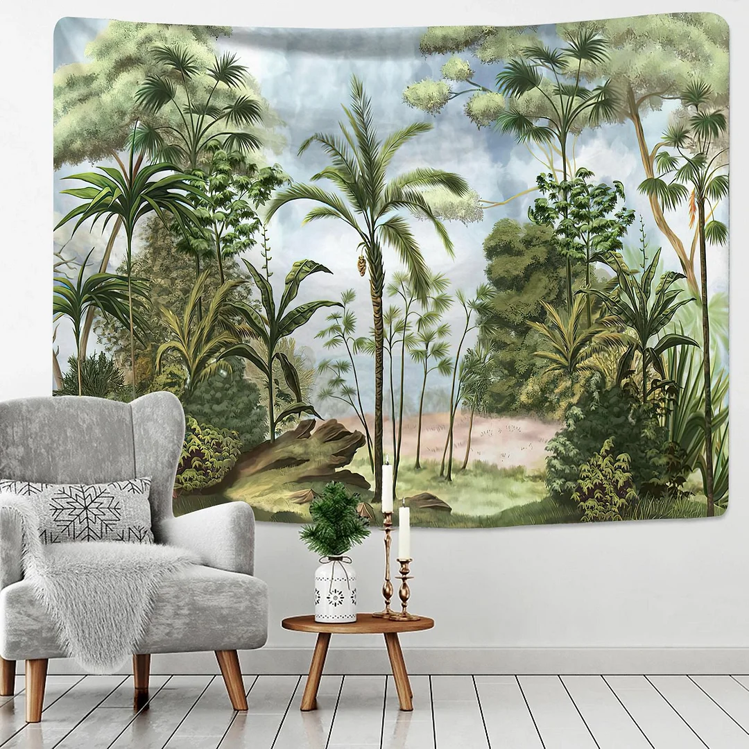 Tropical Rainforest Tapestry Wall Hanging Family Bedroom Decoration Polyester Fabric Bohemian Plant Art Printing Forest Tapestry