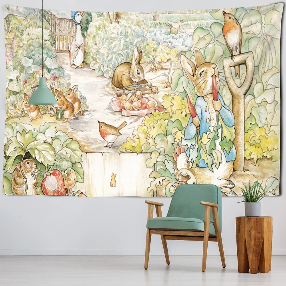 Animal Forest Illustration Tapestry Wall Hanging Bohemian Style Art Witchcraft Kawaii Cartoon Dormitory Home Decor