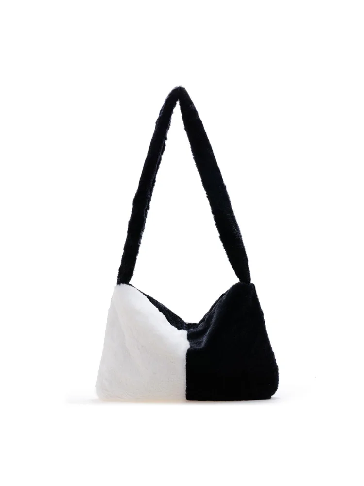 Flower Pattern Shoulder Underarm Bag Women Plush Top-handle Handbag (10)