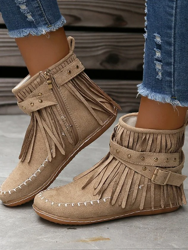 West Style Plain Slip On Flat Heel Snow Boots Tassel socialshop