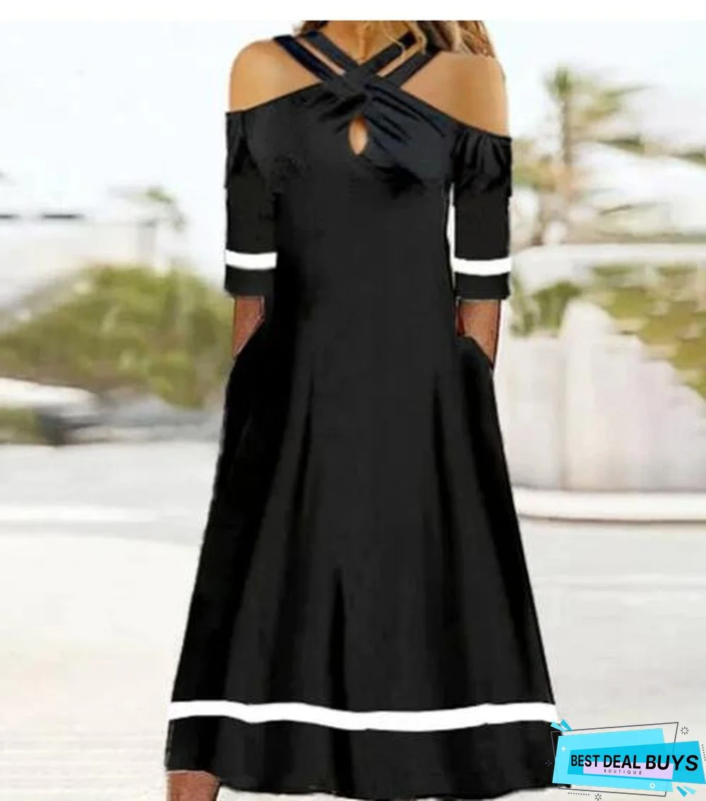 Casual Color Block Cross Jersey Dress