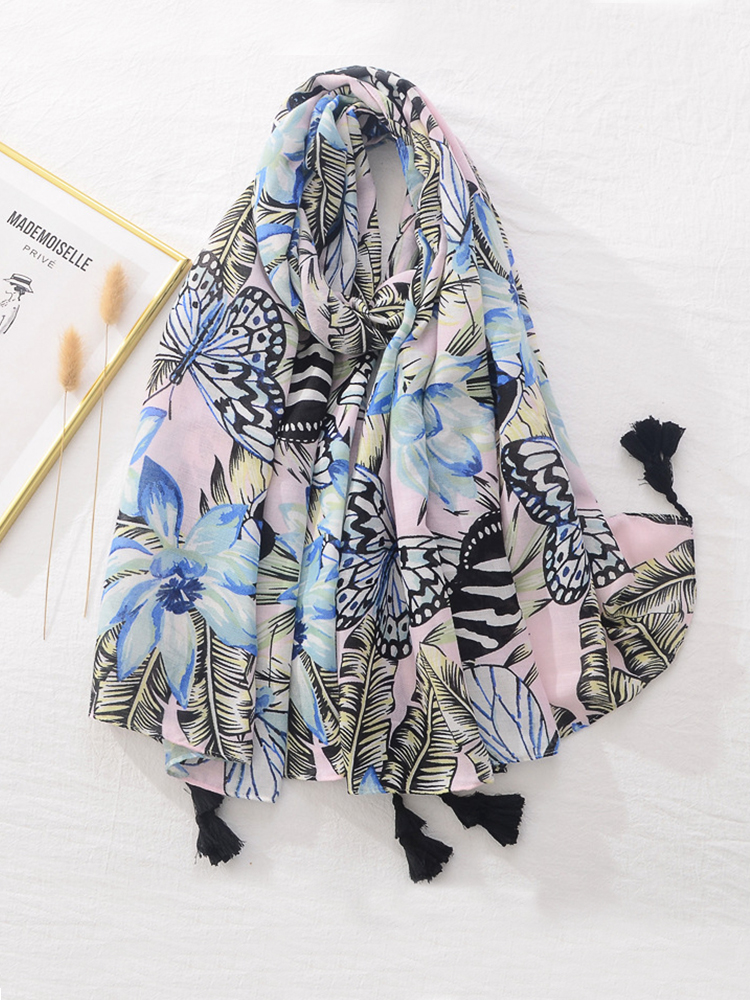 Vacucary Cotton Linen Women Silk Scarf Soft Floral Print Beach Shawl Foulard Femme Mujer Pareo Muffler Bufanda Stoles Hijab Bandana Summe