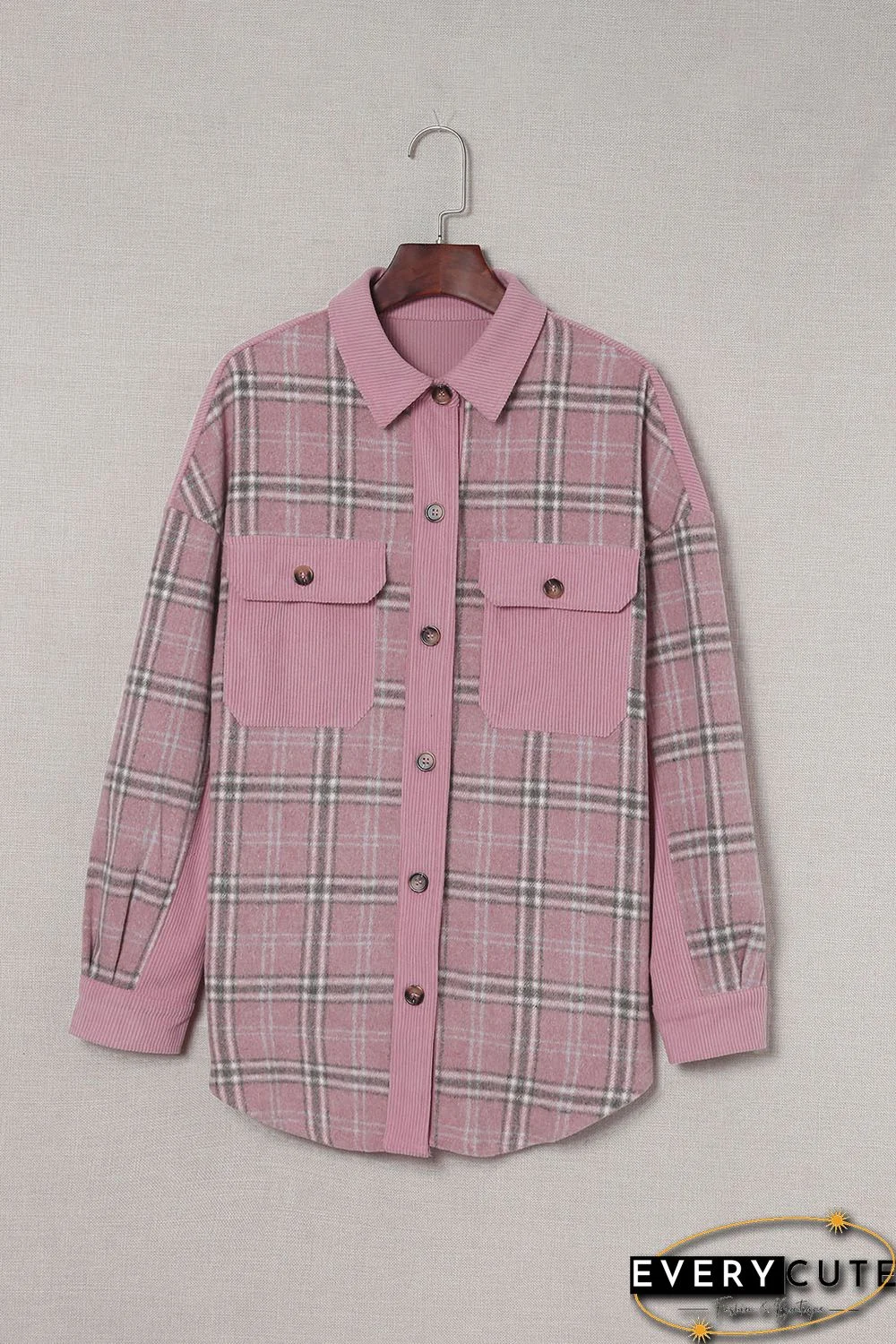 Pink Corduroy Plaid Pattern Shacket