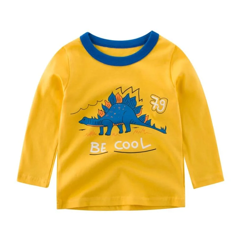 2021 Kids Solid Cotton Long Sleeve T-shirts Tops Boys Girls Cute Animal Print Tees 2 3 4 5 6 7 8 Years Children Sweatshirts
