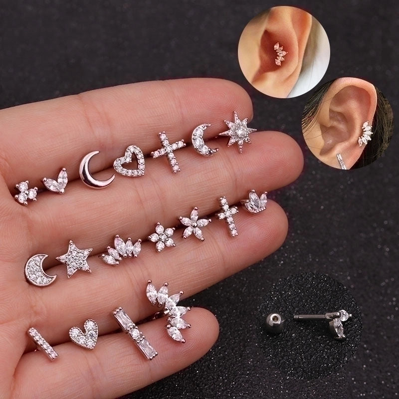 1 Piece Ear Cartilage Rings & Studs Fashion Star Heart Shape 316L Stainless Steel  Copper Plating Inlay Zircon