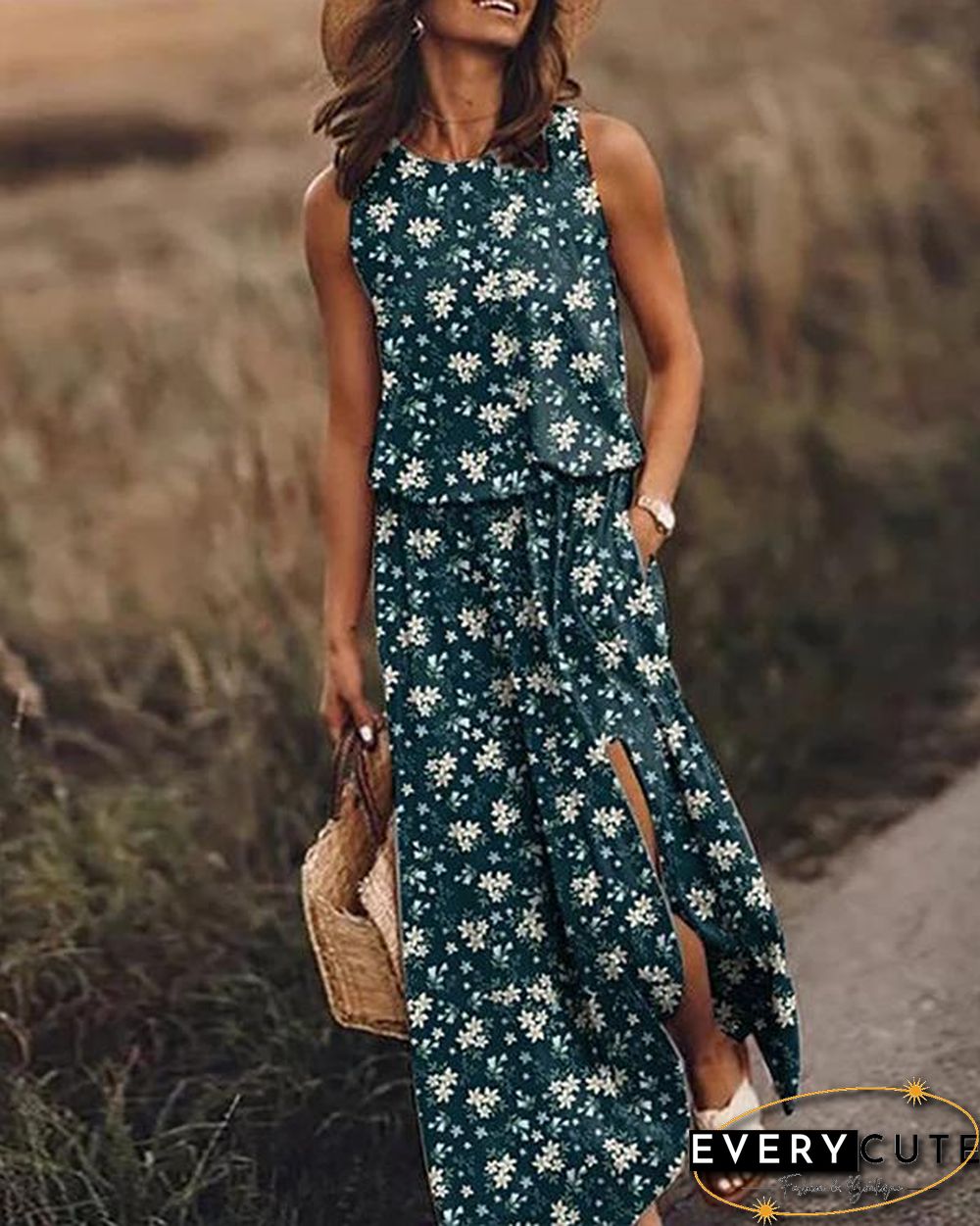 Print Sleeveless Round Neck Holiday Daily Fashion Maxi Dresses