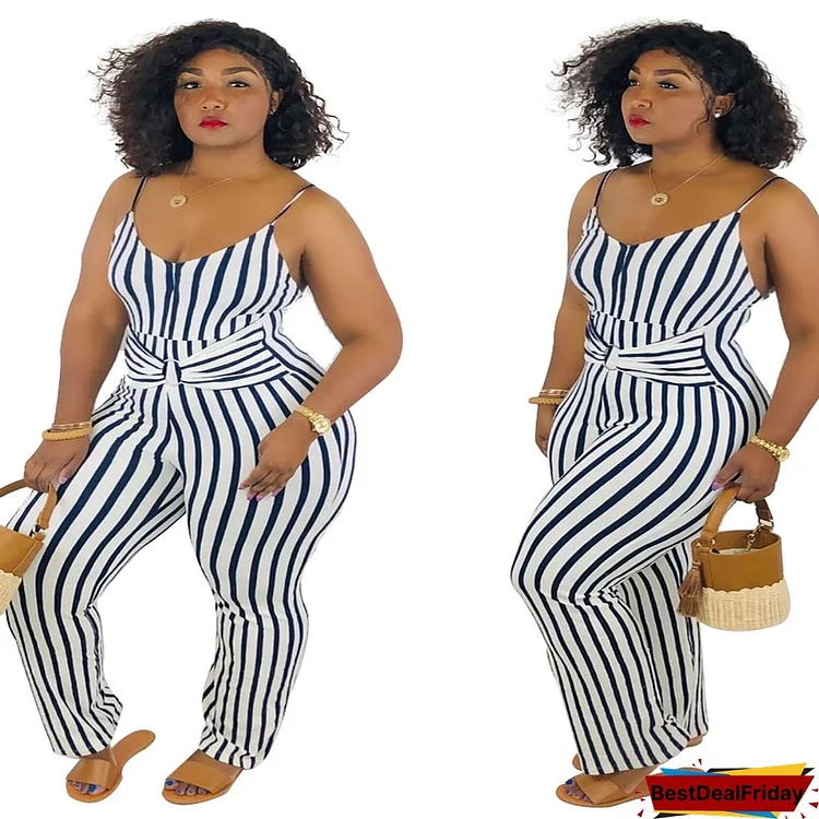 Sexy Fashion Sleeveless Striped Jumpsuit p175028