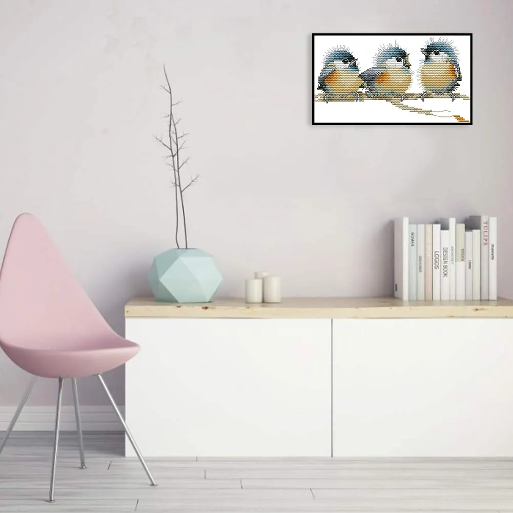 3 Birds-14CT Full Stamped Cross Stitch Kits (Canvas|25*14CM)