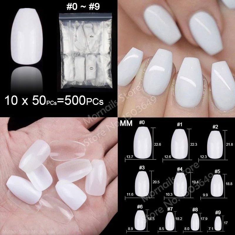 500 Pieces Of Ballerina Stiletto Coffin Rounded Square False Nail Tips Manicure Fake Nail Tips Long False Nails Short Nail Tips