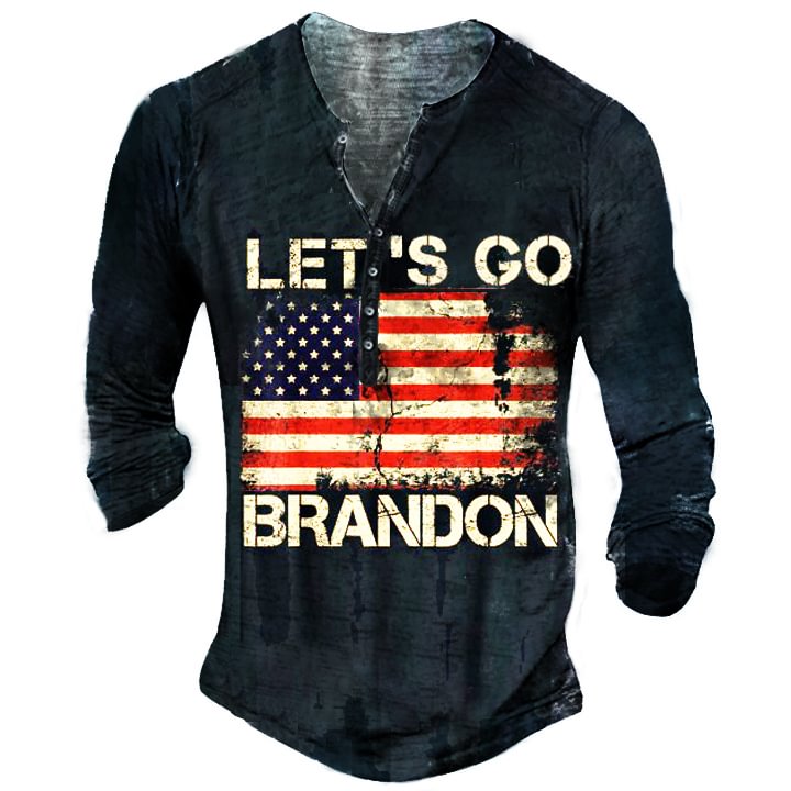 Let's Go Brandon Travel Vintage Henley Button Long Sleeve Shirt-Compassnice®