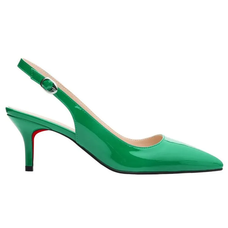 60mm Women's Pointed Toe Slingback Red Soles Shoes Kitten Heel Patent Pumps-vocosishoes