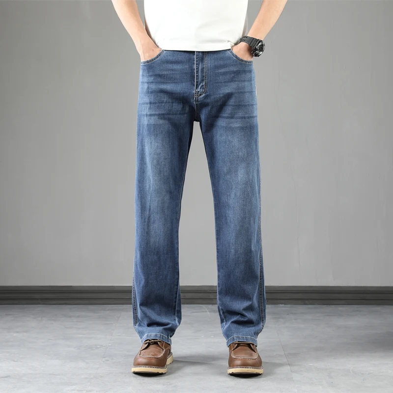 Zeusesim Cargo Pants Women – Summer Thin Jeans Mens Loose Straight Classic Washed Denim Pants Light Blue Fashion Casual Elastic Trousers Brand Clothes  
