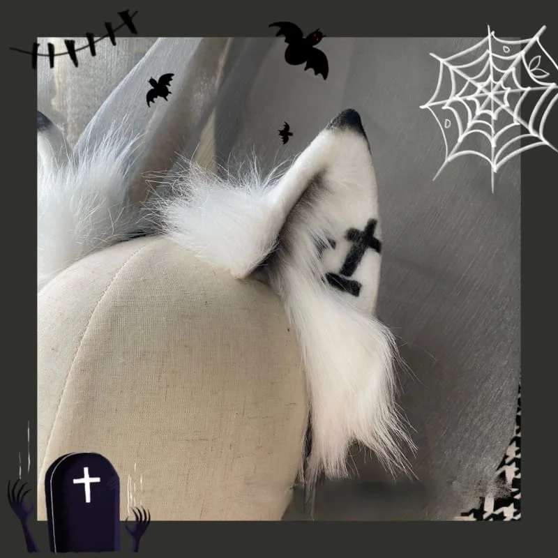 Kawaii Furry Ears Halloween Bats White Albino Cat Ears ON187