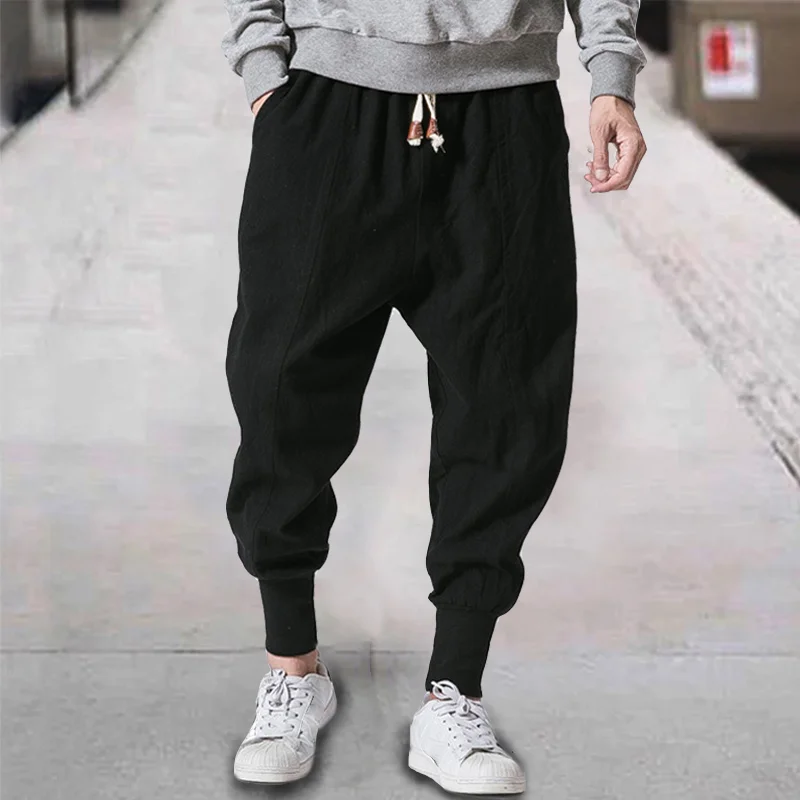 Men's Linen Casual Bloomers Harem Belted Pants