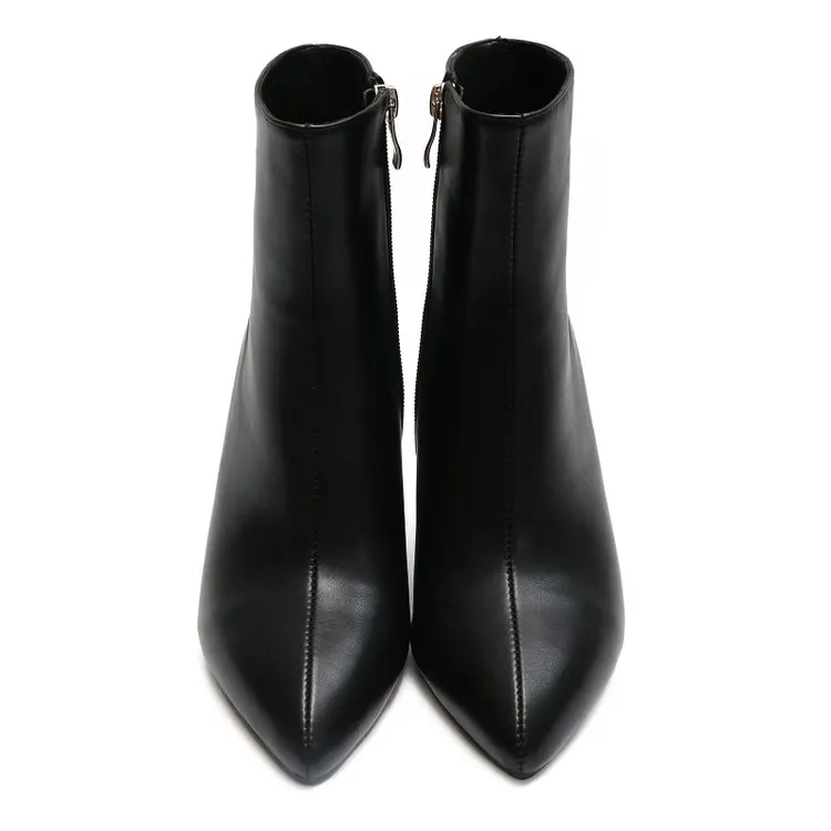 75mm Women's Zipper Pointed Toe Chunky Block Heel Ankle Boots-vocosishoes
