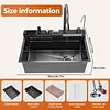 [US Local Warehouse] Stainless Steel Kitchen Sink with Pull-Out Swivel Faucet Double Waterfall Sinks