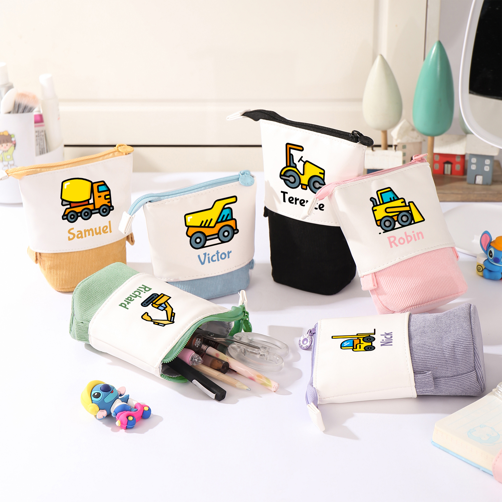 Personalised Pencil Case Custom Name & Vehicle Pattern Pen Pouch Back To School Gift for Sons Daughters