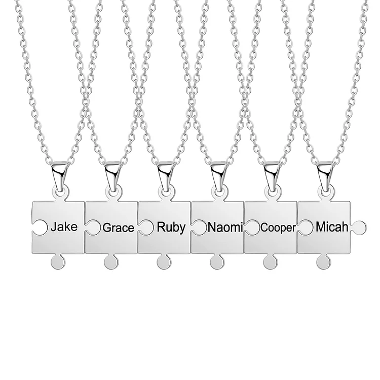 Puzzle Necklace Personalized Names 6 Pieces Necklace for Family Friends