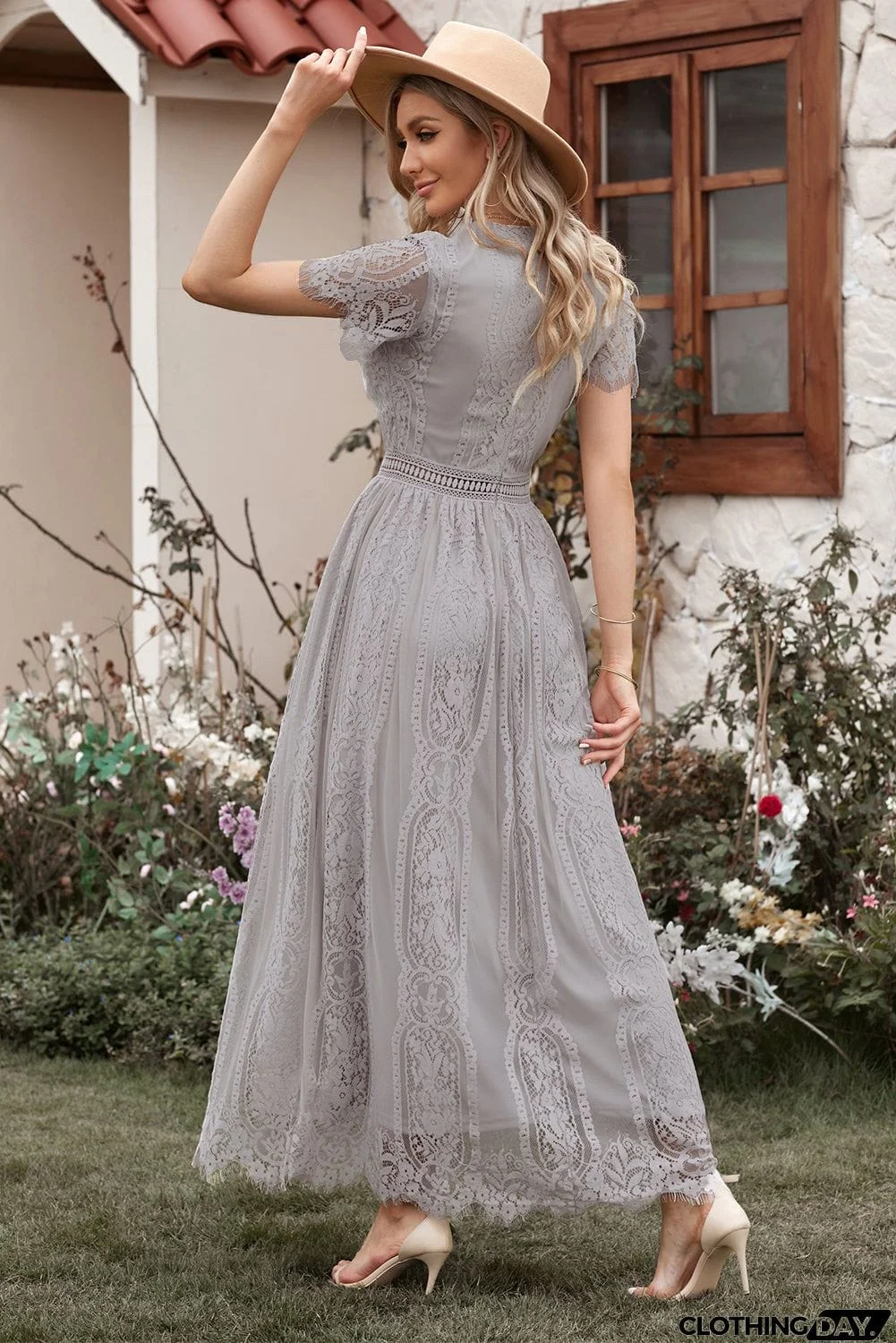 Gray Fill Your Heart Lace Maxi Party Dress