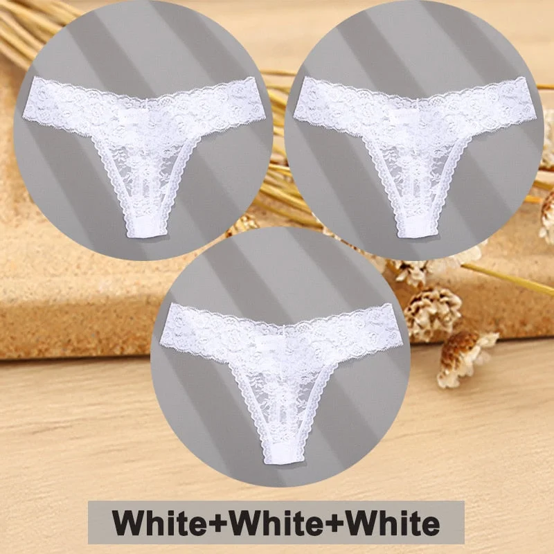 3PCS/Set Lace Panties Full Floral Underwear Women Panties Underpants Sexy Briefs Thong Lace G-String Female Lingerie Intimates