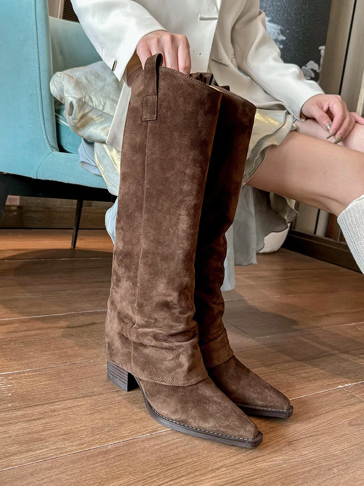 Breakj Breakj Fire Boots Women's Coarse And Pants Pipe Boots But Knee Brown Maillard West Cowboy Knight Boots