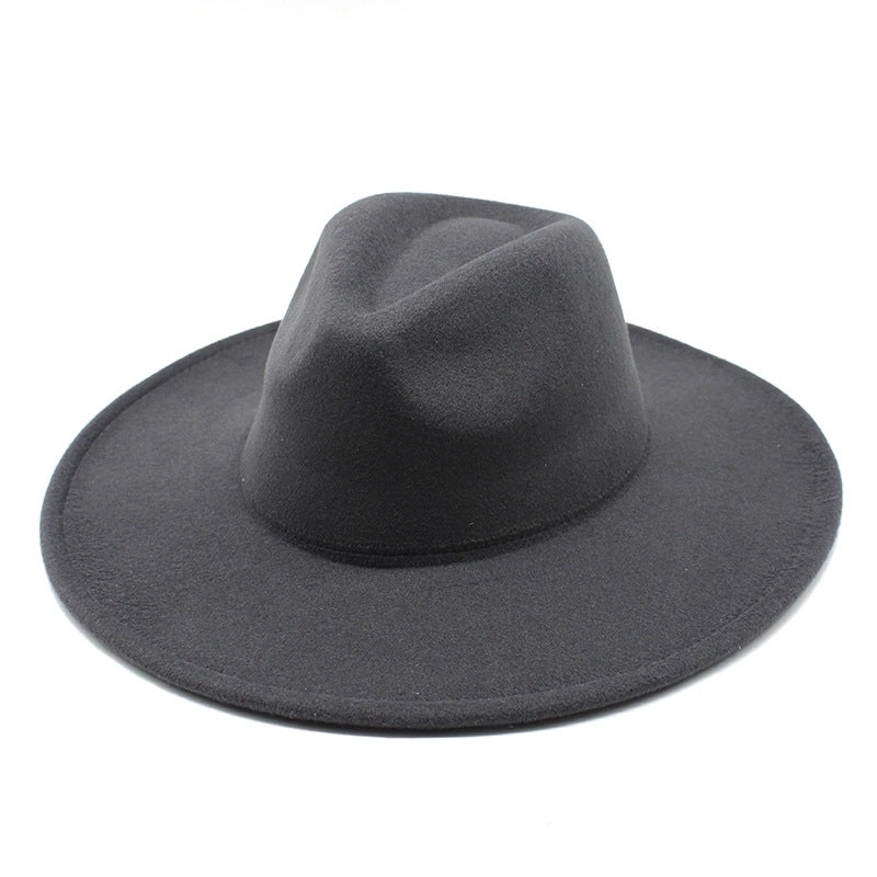 Unisex Elegant Solid Color Big Eaves Flat Eaves Fedora Hat